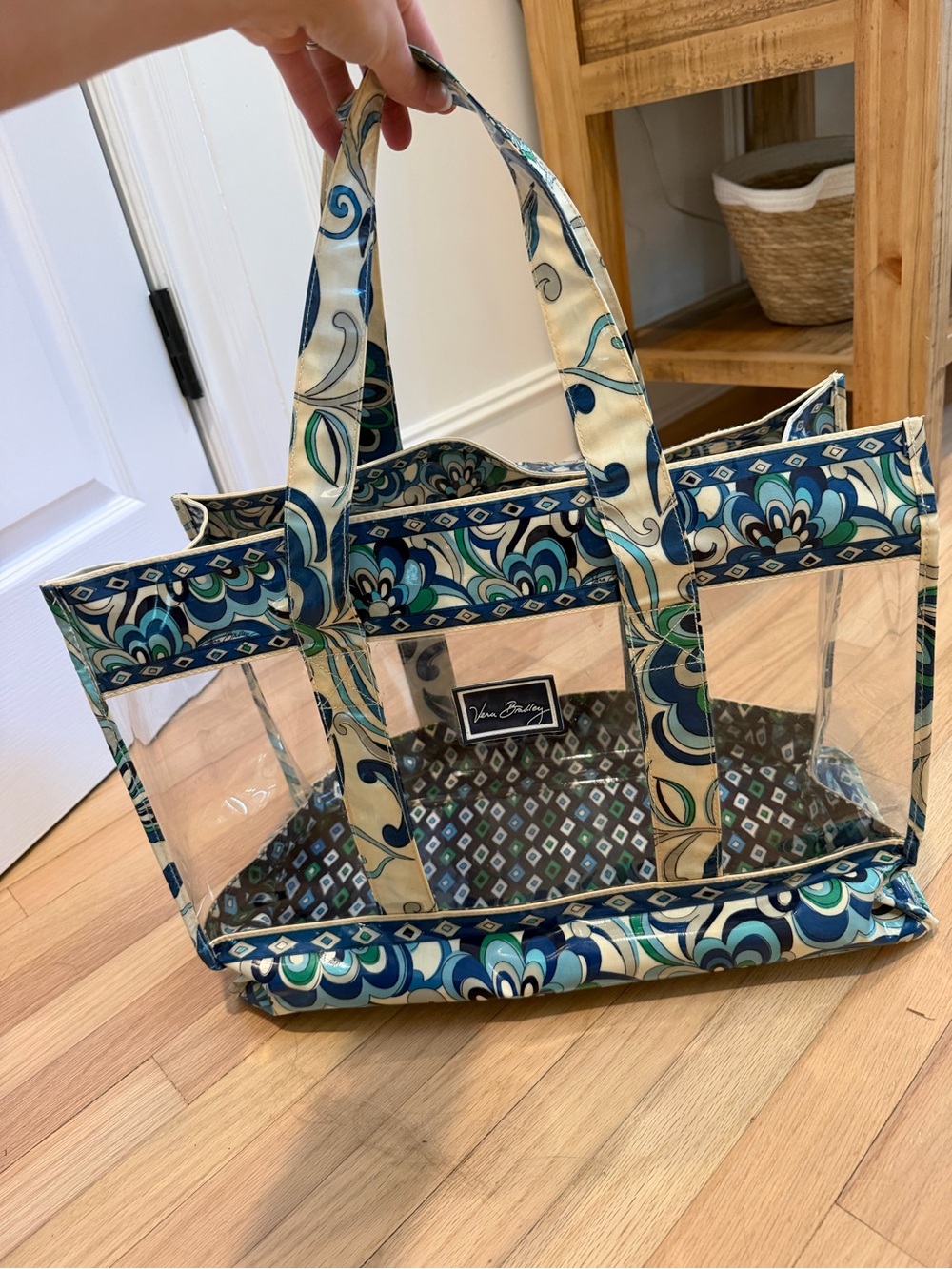 Vera Bradley Blue, Teal & Cream Clear Floral Beach Bag - Picture 7 of 9